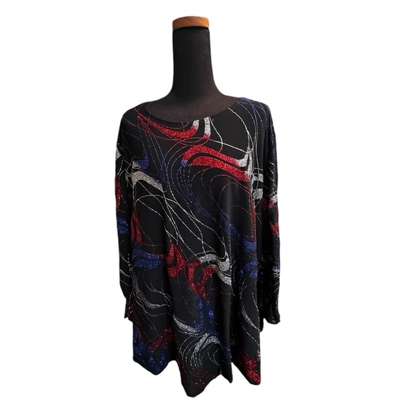 VINTAGE 2 PIECE SET PLUS SIZE KELLY LYNN Sparkly Black Red Blue Size 1X 4th July - Picture 9 of 16